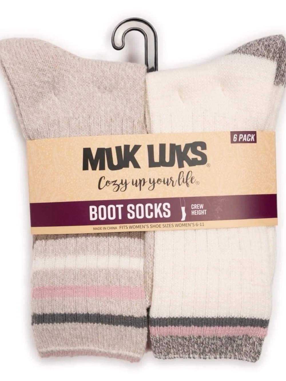 MUK LUKS Women’s Fluffy Dream Crew Boot Socks, 6 Packs, OSFM